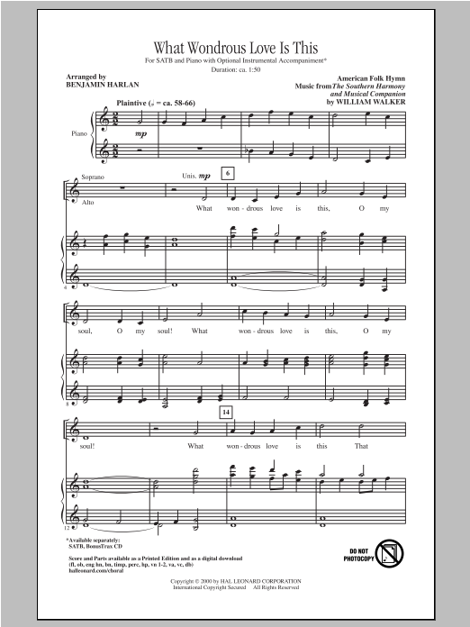 Traditional What Wondrous Love Is This (arr. Benjamin Harlan) Sheet Music Notes & Chords for SATB - Download or Print PDF