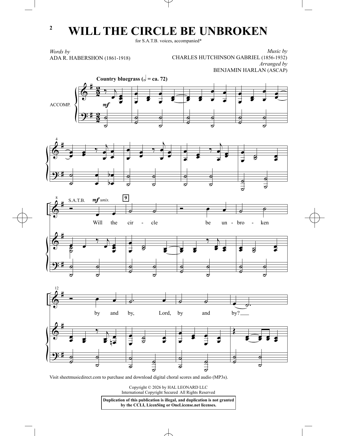 Benjamin Harlan Will The Circle Be Unbroken Sheet Music Notes & Chords for SATB Choir - Download or Print PDF