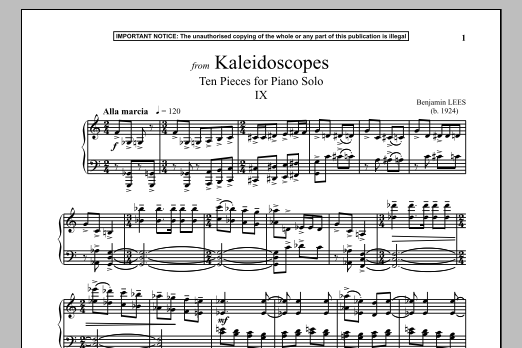 Benjamin Lees Kaleidoscopes, Ten Pieces For Piano Solo, IX. Sheet Music Notes & Chords for Piano - Download or Print PDF Benjamin Lees Kaleidoscopes, Ten Pieces For Piano Solo, IX. Sheet Music Notes & Chords for Piano - Download or Print PDF