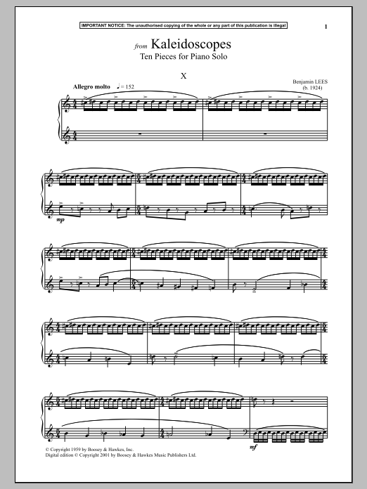 Benjamin Lees Kaleidoscopes, Ten Pieces For Piano Solo, X. Sheet Music Notes & Chords for Piano - Download or Print PDF