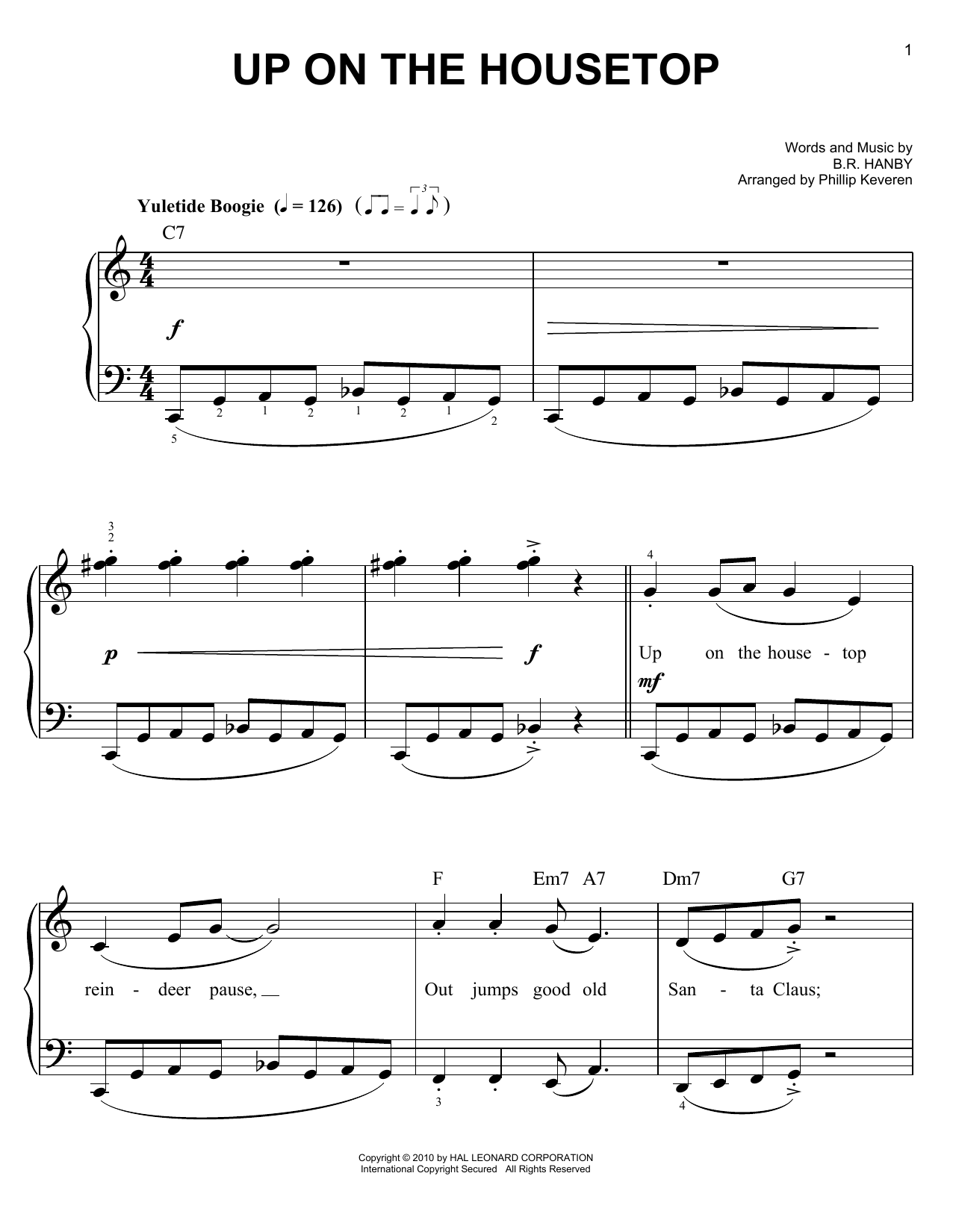 B.R. Hanby Up On The Housetop [Jazz version] (arr. Phillip Keveren) Sheet Music Notes & Chords for Easy Piano - Download or Print PDF