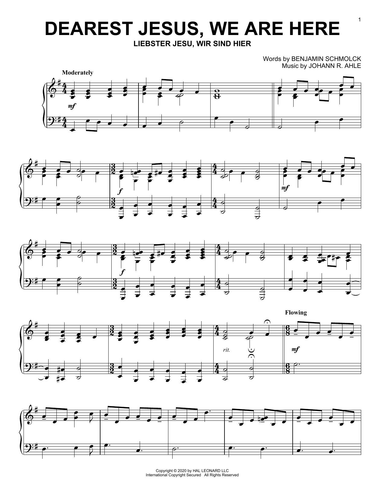 Benjamin Schmolck and Johann R. Ahle Dearest Jesus, We Are Here Sheet Music Notes & Chords for Piano Solo - Download or Print PDF