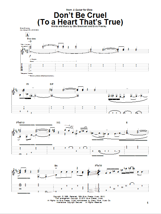 Benjamin Verdery Don't Be Cruel (To A Heart That's True) Sheet Music Notes & Chords for Guitar Tab - Download or Print PDF