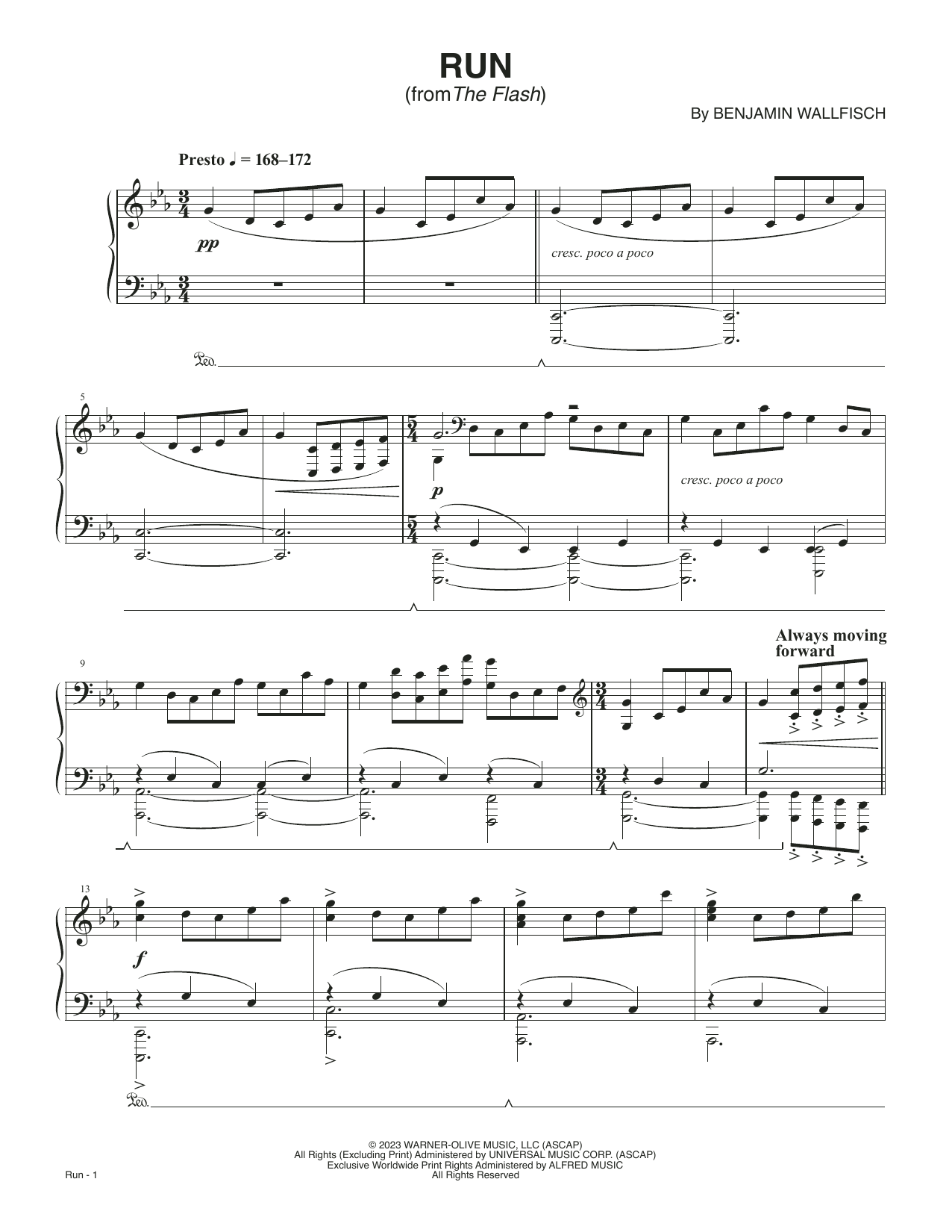 Benjamin Wallfisch Run (from The Flash) Sheet Music Notes & Chords for Piano Solo - Download or Print PDF