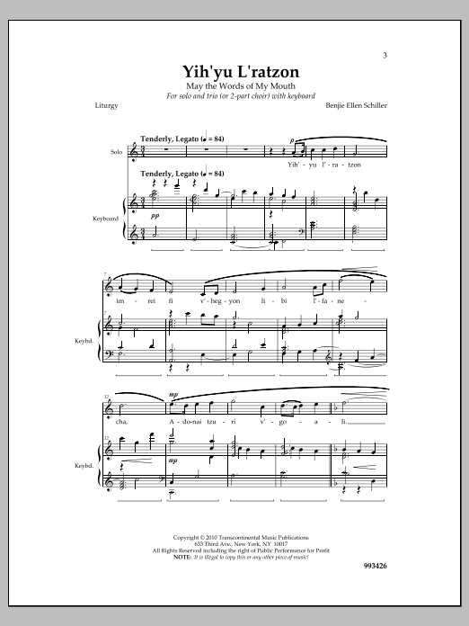 Benjie Ellen Schiller Yih'yu L'ratzon Sheet Music Notes & Chords for Choral - Download or Print PDF
