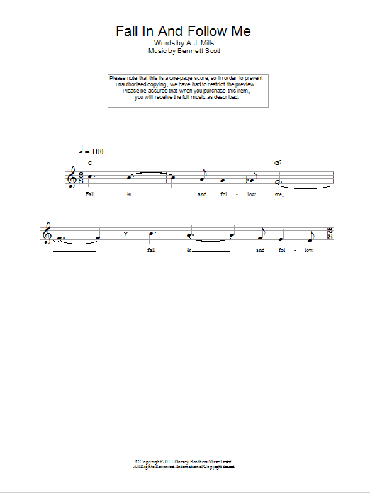 Bennett Scott Fall In And Follow Me Sheet Music Notes & Chords for Melody Line, Lyrics & Chords - Download or Print PDF