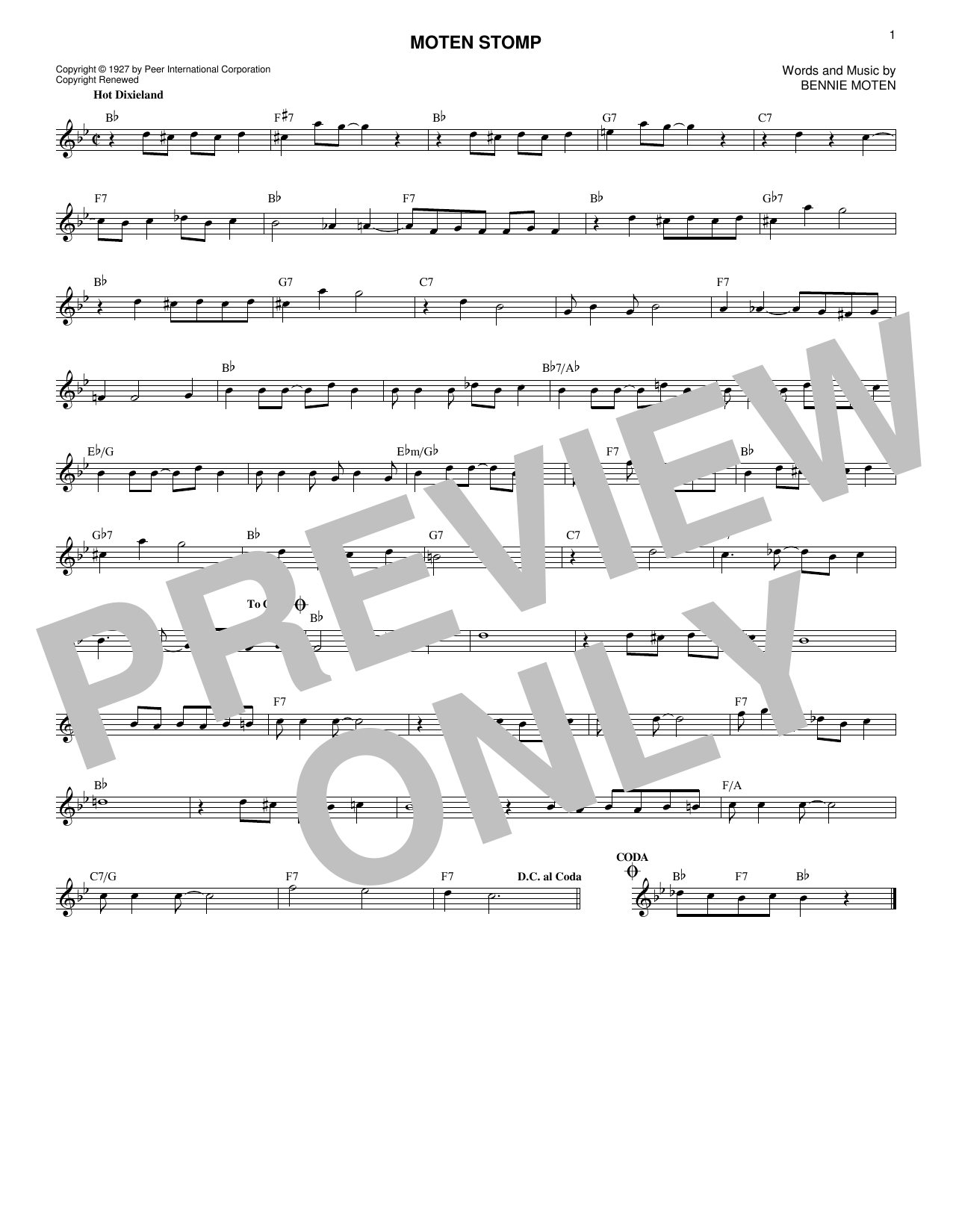 Bennie Moten Moten Stomp Sheet Music Notes & Chords for Melody Line, Lyrics & Chords - Download or Print PDF