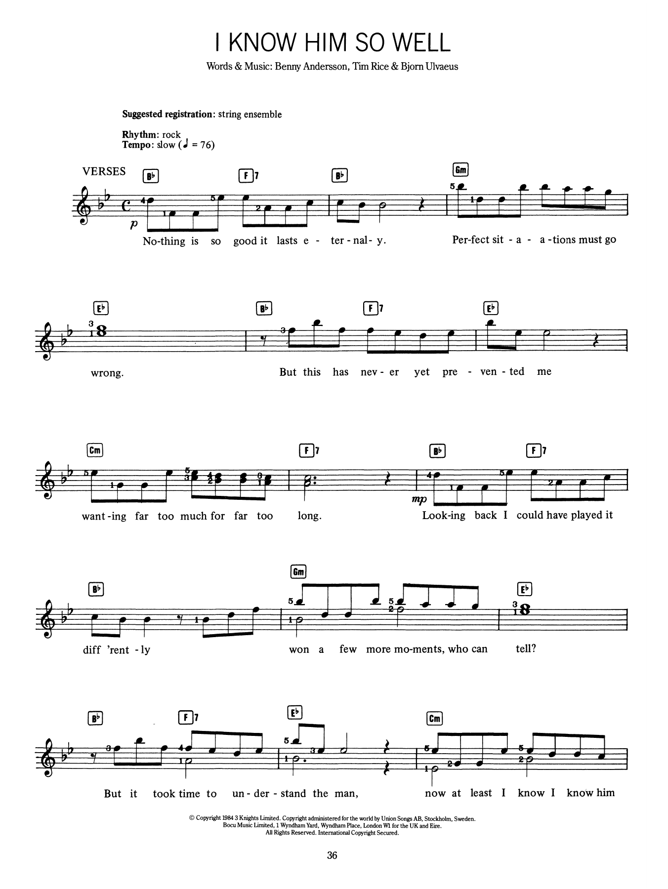 Benny Andersson I Know Him So Well (from Chess) Sheet Music Notes & Chords for Lead Sheet / Fake Book - Download or Print PDF