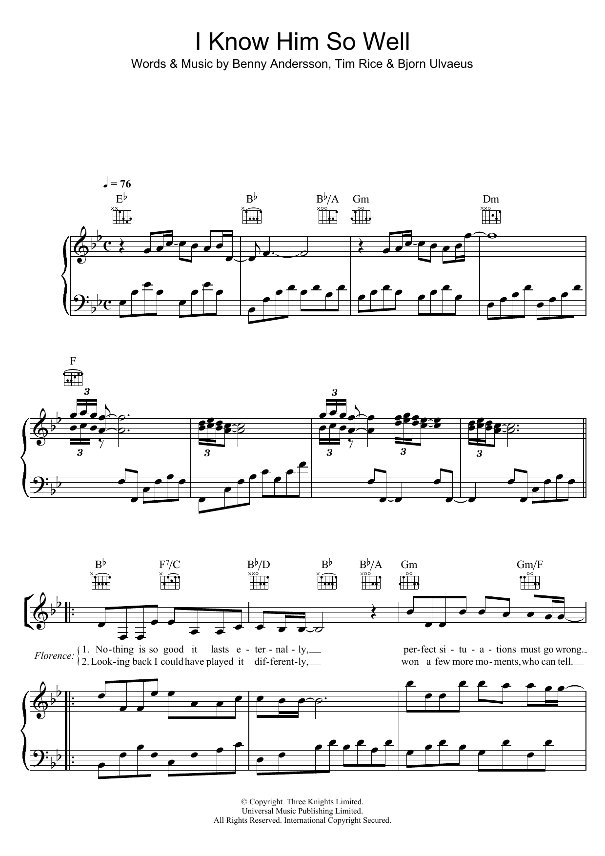Benny Andersson, Tim Rice and Bjorn Ulvaeus I Know Him So Well (from Chess) Sheet Music Notes & Chords for Alto Saxophone - Download or Print PDF
