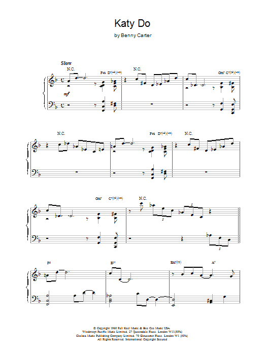 Benny Carter Katy Do Sheet Music Notes & Chords for Piano - Download or Print PDF