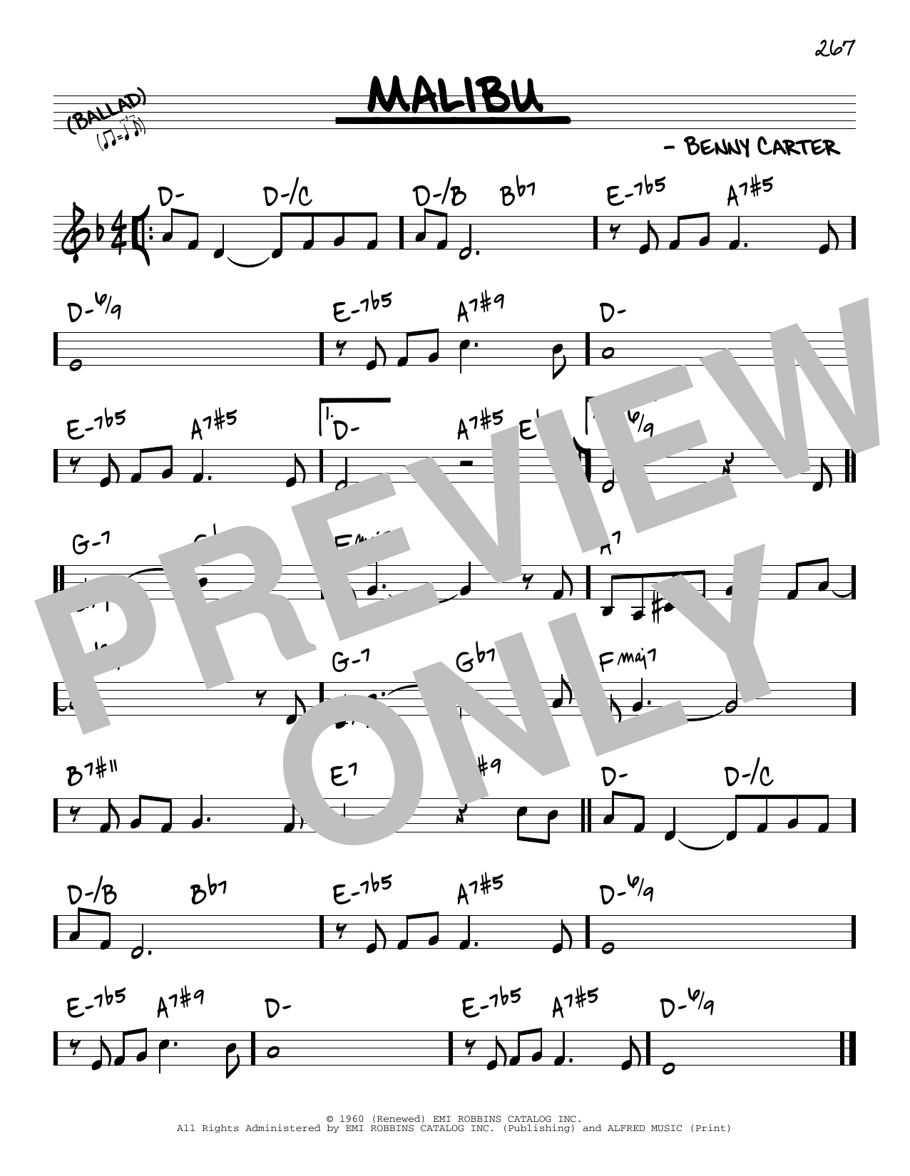 Benny Carter Malibu Sheet Music Notes & Chords for Real Book – Melody & Chords - Download or Print PDF