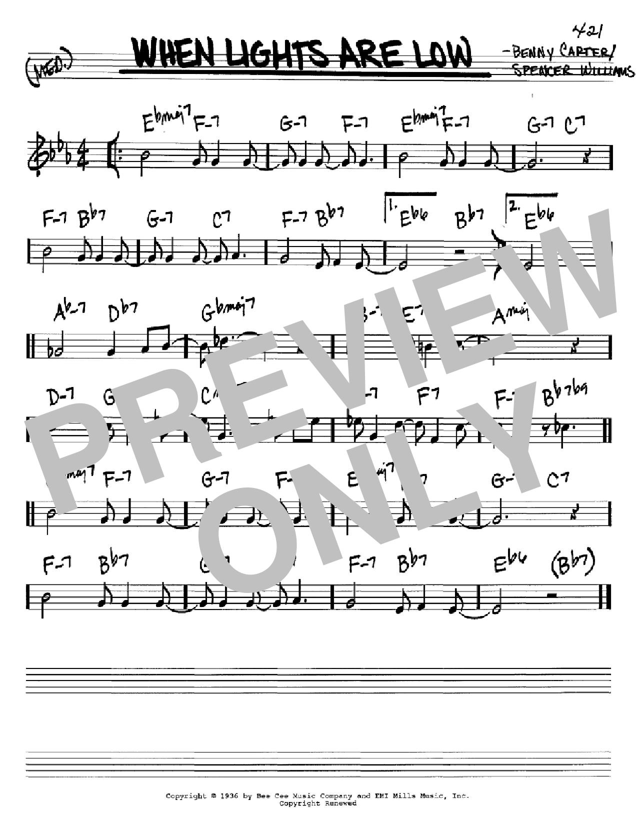 Benny Carter When Lights Are Low Sheet Music Notes & Chords for Real Book - Melody, Lyrics & Chords - C Instruments - Download or Print PDF