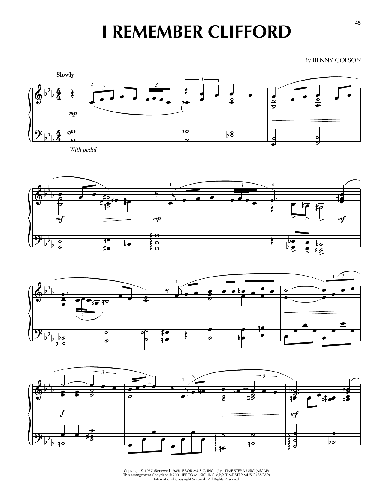 Benny Golson I Remember Clifford (arr. Brent Edstrom) Sheet Music Notes & Chords for Piano Solo - Download or Print PDF