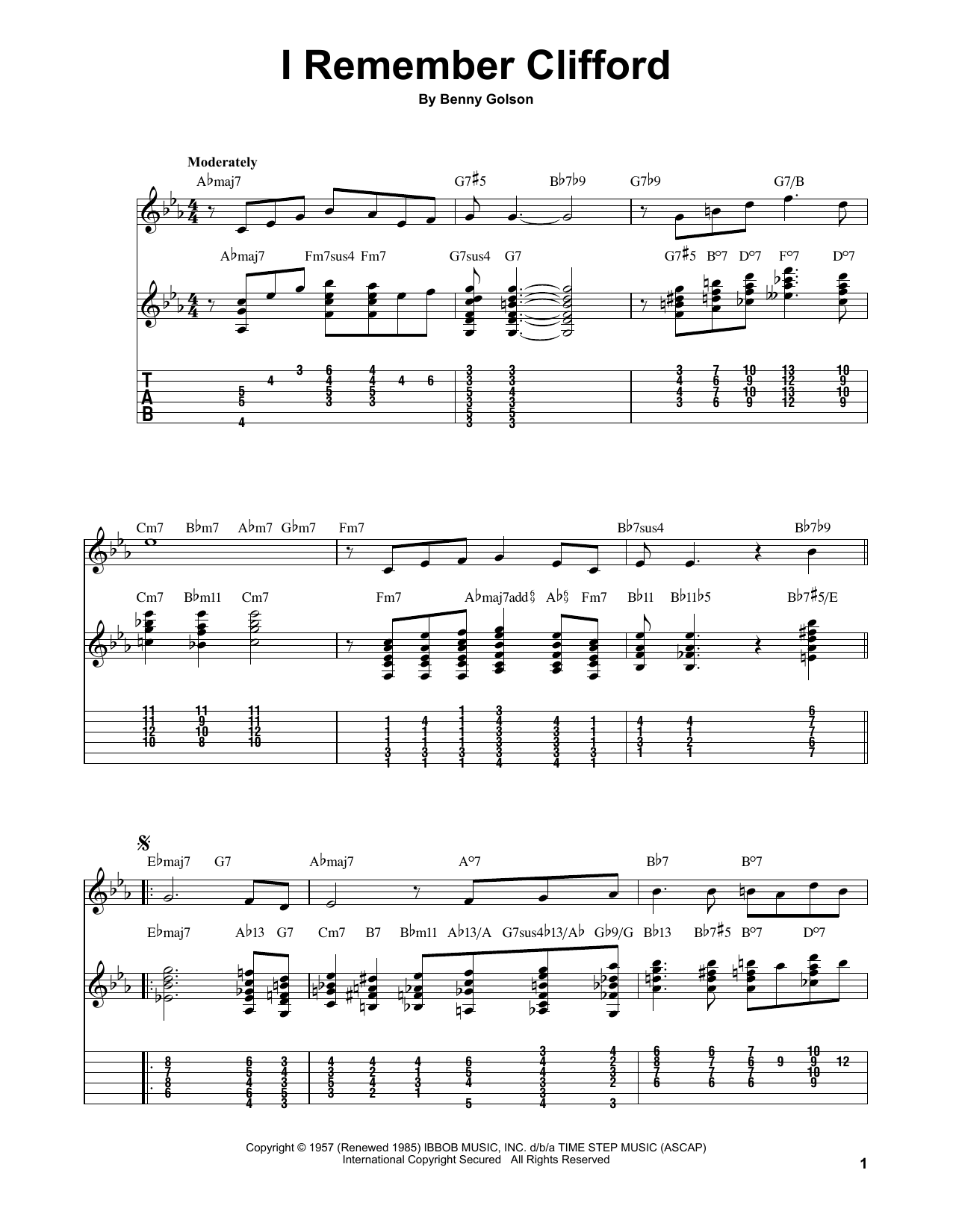 Benny Golson I Remember Clifford (arr. Robert B. Yelin) Sheet Music Notes & Chords for Easy Guitar Tab - Download or Print PDF