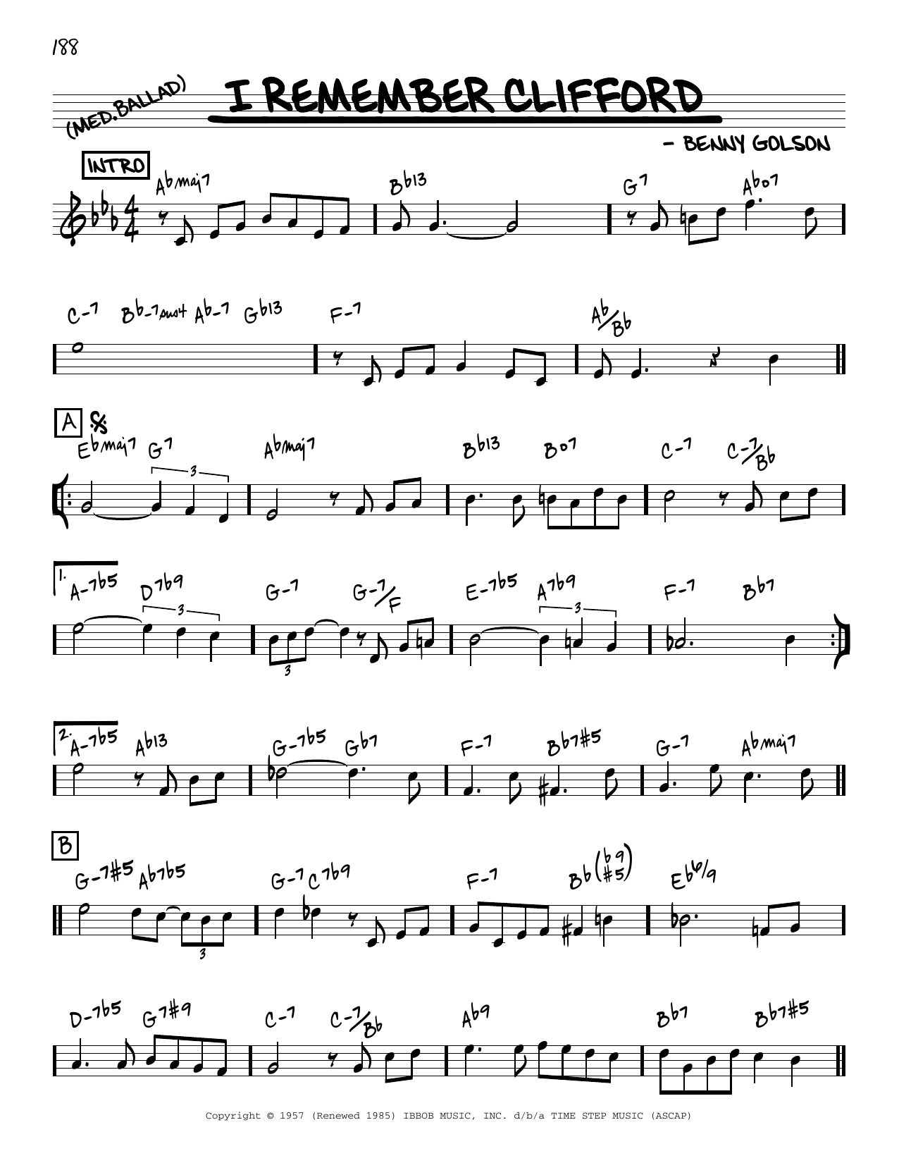 Benny Golson I Remember Clifford [Reharmonized version] (arr. Jack Grassel) Sheet Music Notes & Chords for Real Book – Melody & Chords - Download or Print PDF