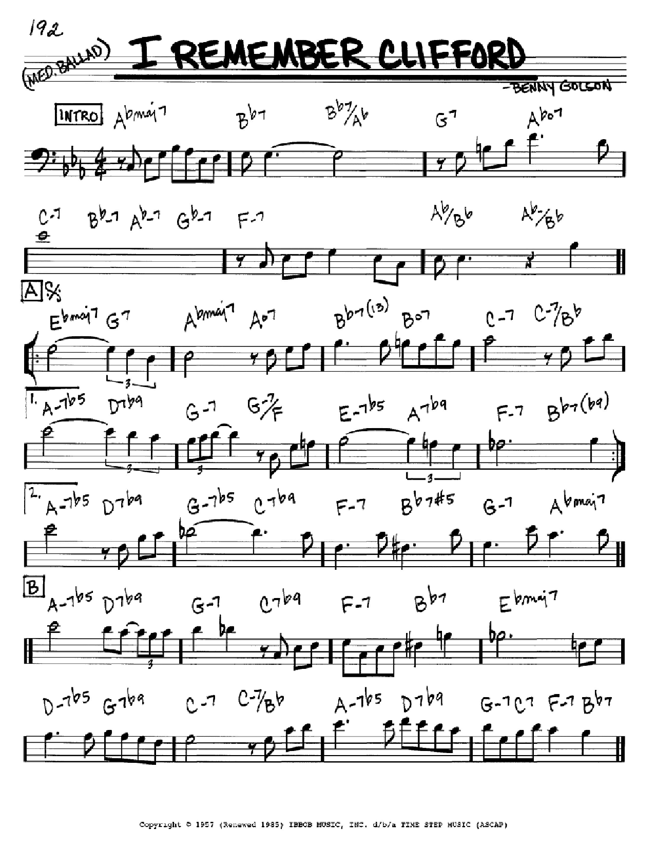 Benny Golson I Remember Clifford Sheet Music Notes & Chords for Real Book – Melody & Chords – Bb Instruments - Download or Print PDF
