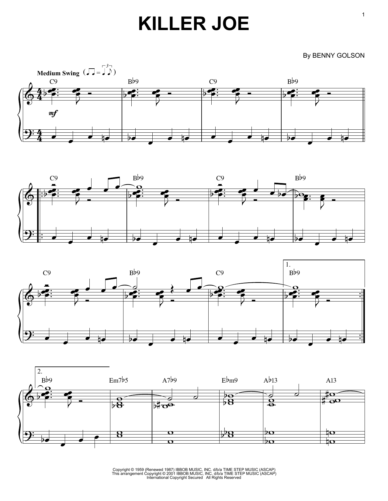 Benny Golson Killer Joe Sheet Music Notes & Chords for Piano Solo - Download or Print PDF