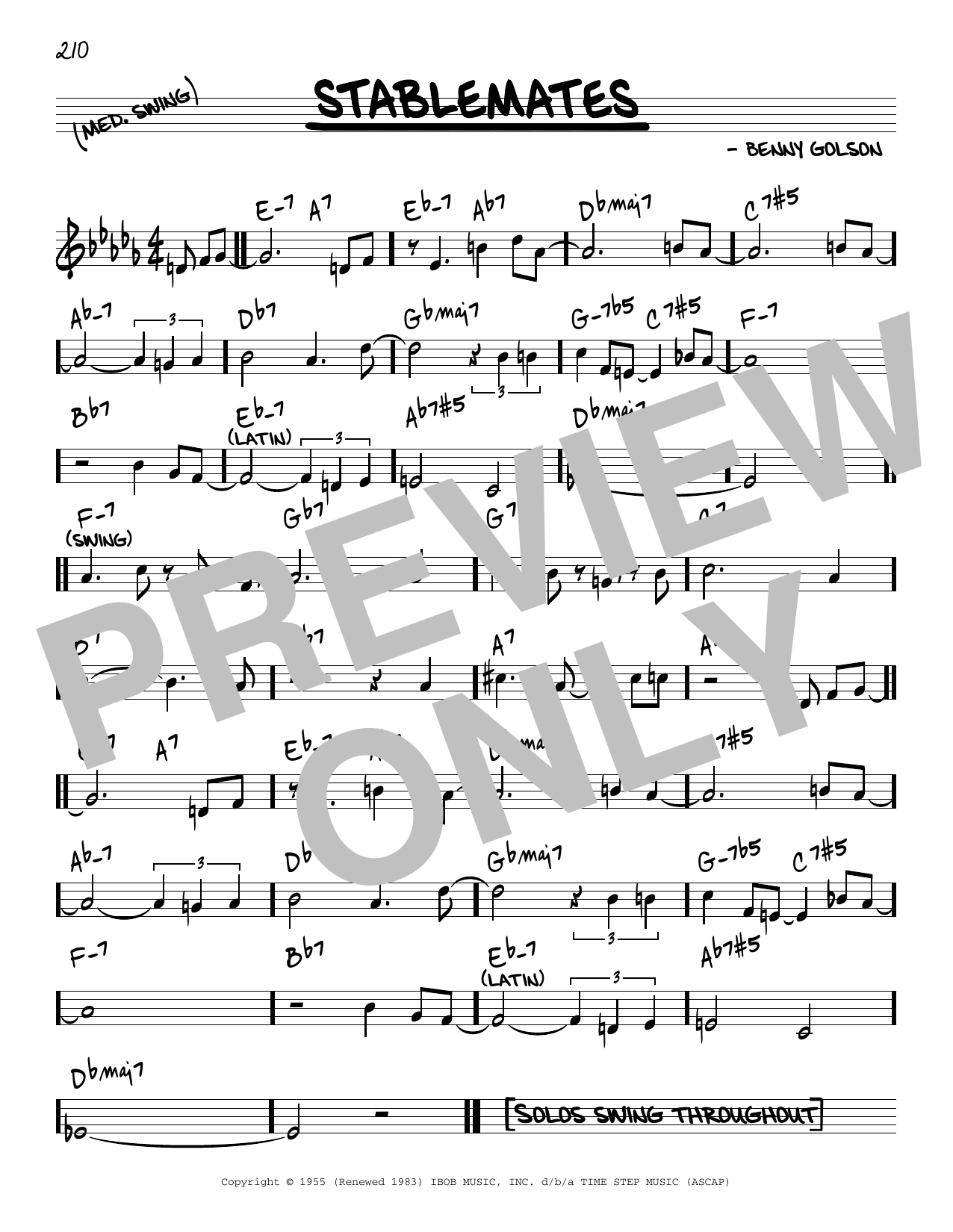 Benny Golson Stablemates Sheet Music Notes & Chords for Real Book – Melody & Chords - Download or Print PDF