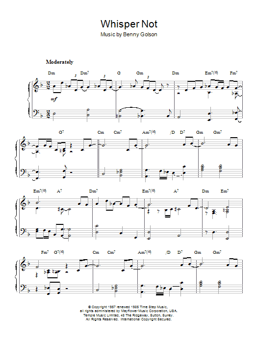 Benny Golson Whisper Not Sheet Music Notes & Chords for Piano - Download or Print PDF