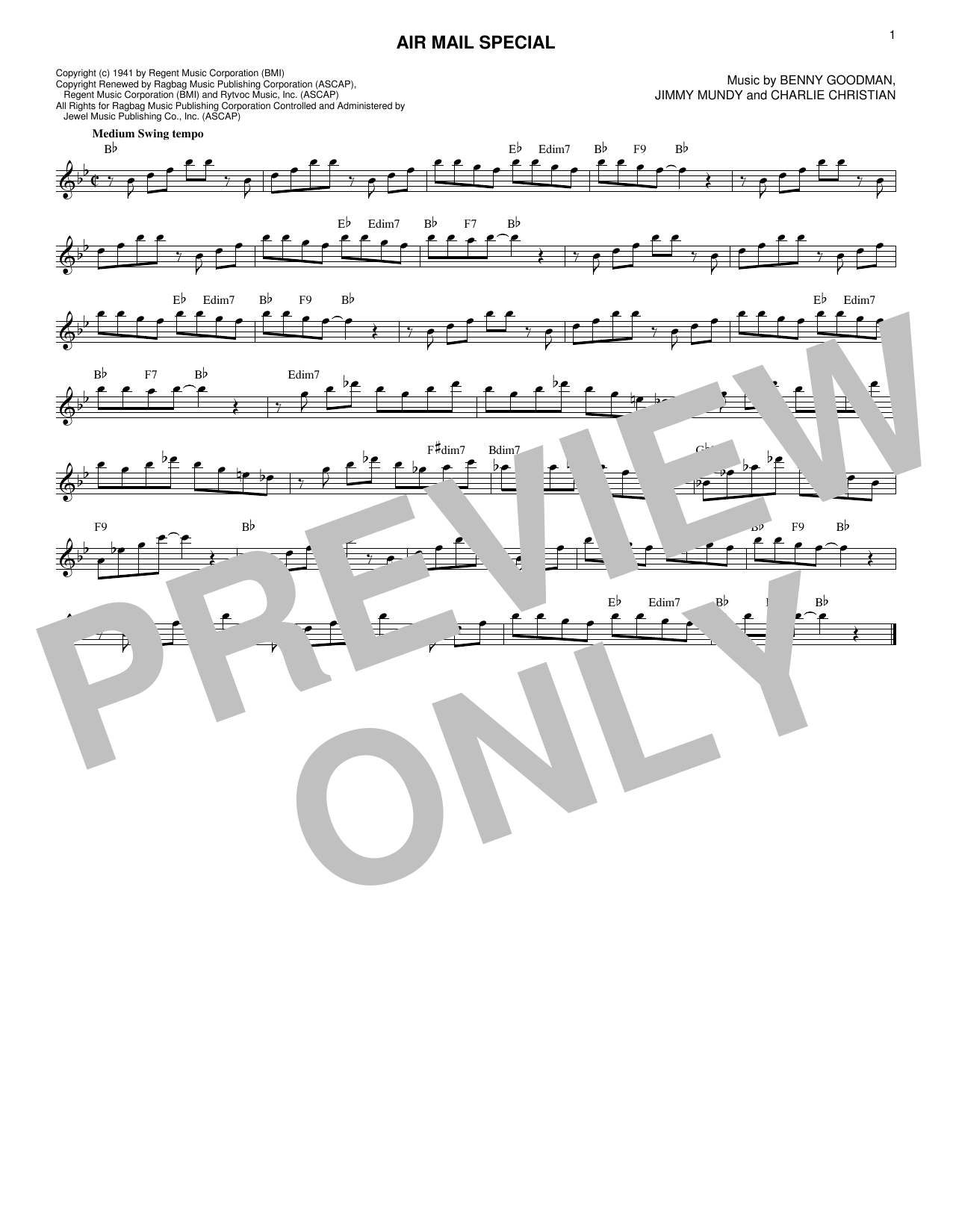 Benny Goodman & His Orchestra Air Mail Special Sheet Music Notes & Chords for Melody Line, Lyrics & Chords - Download or Print PDF