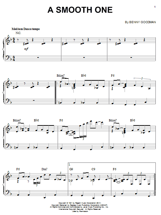 Benny Goodman A Smooth One Sheet Music Notes & Chords for Piano - Download or Print PDF