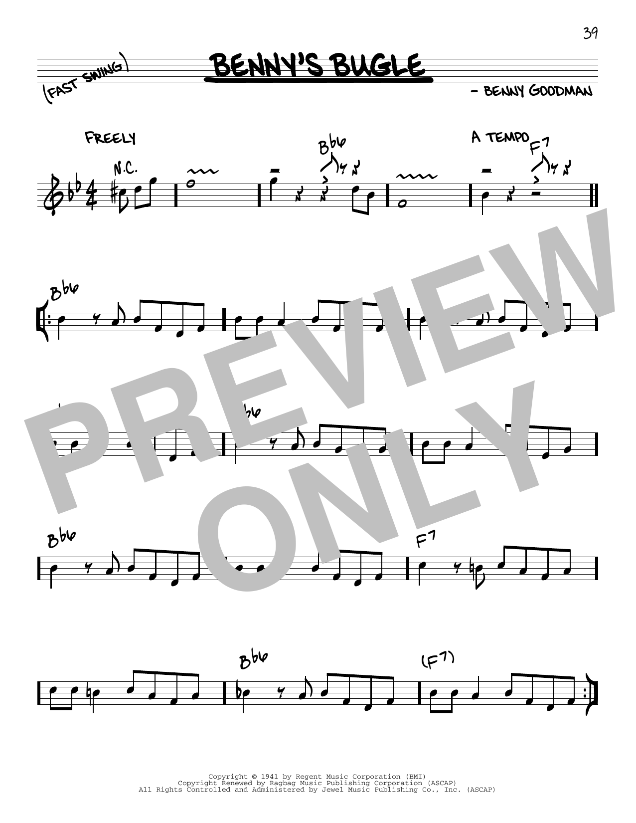 Benny Goodman Benny's Bugle Sheet Music Notes & Chords for Real Book – Melody & Chords - Download or Print PDF