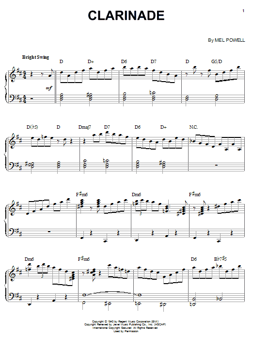 Benny Goodman Clarinade Sheet Music Notes & Chords for Piano - Download or Print PDF