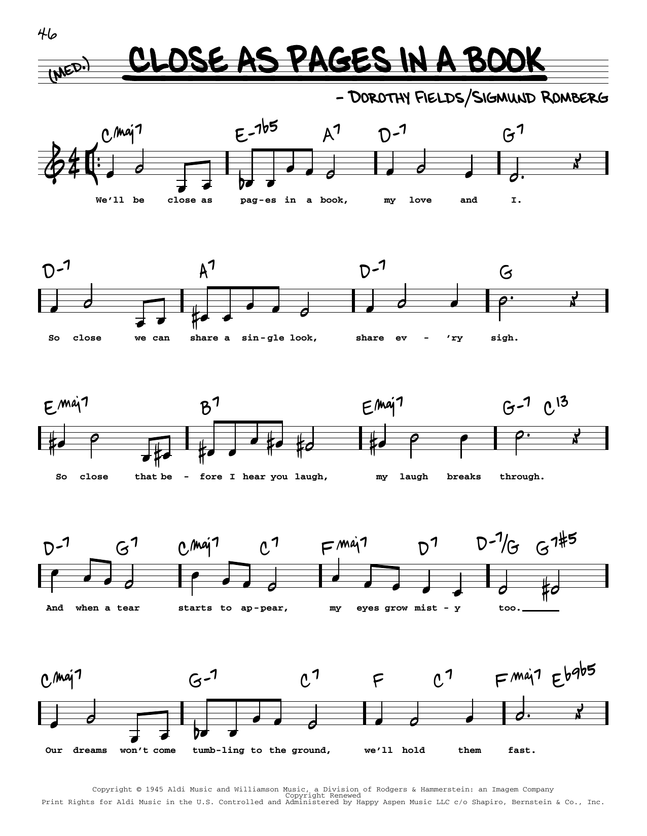 Benny Goodman Close As Pages In A Book (Low Voice) Sheet Music Notes & Chords for Real Book – Melody, Lyrics & Chords - Download or Print PDF