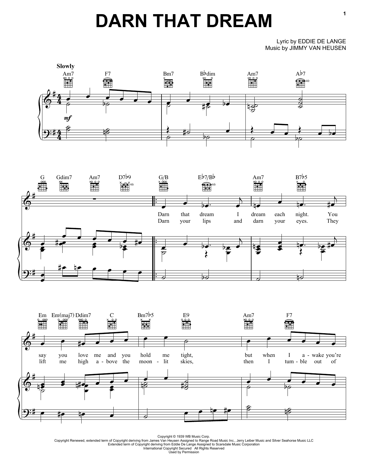 Benny Goodman Darn That Dream Sheet Music Notes & Chords for Piano, Vocal & Guitar (Right-Hand Melody) - Download or Print PDF