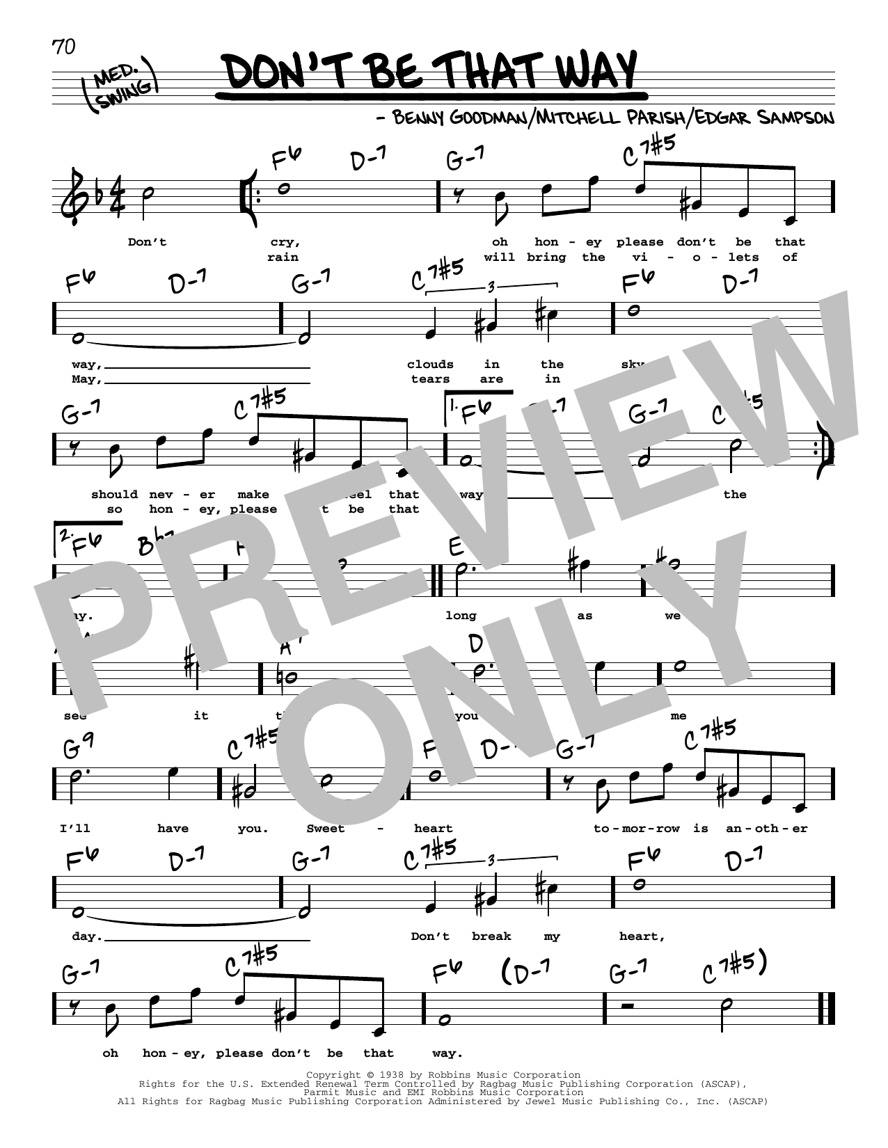 Benny Goodman Don't Be That Way (High Voice) Sheet Music Notes & Chords for Real Book – Melody, Lyrics & Chords - Download or Print PDF