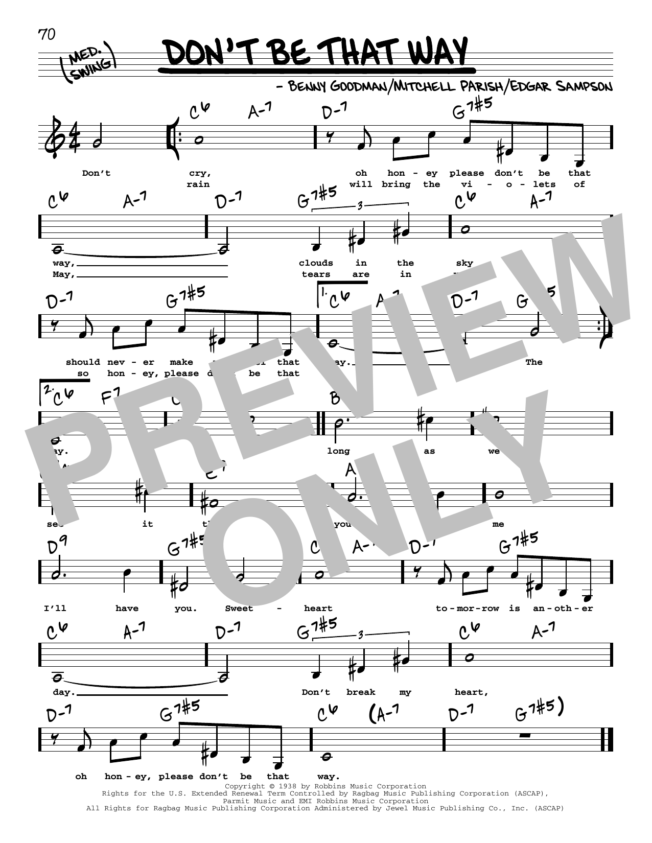 Benny Goodman Don't Be That Way (Low Voice) Sheet Music Notes & Chords for Real Book – Melody, Lyrics & Chords - Download or Print PDF