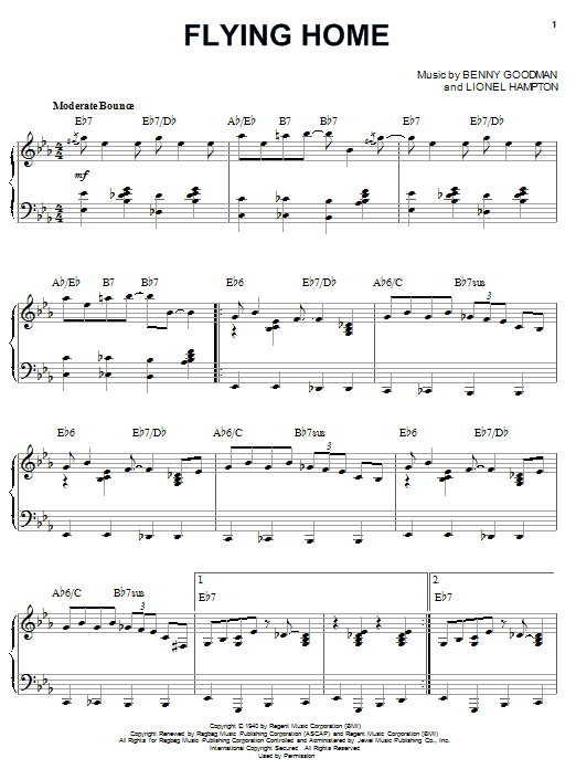 Benny Goodman Flying Home Sheet Music Notes & Chords for Piano Chords/Lyrics - Download or Print PDF