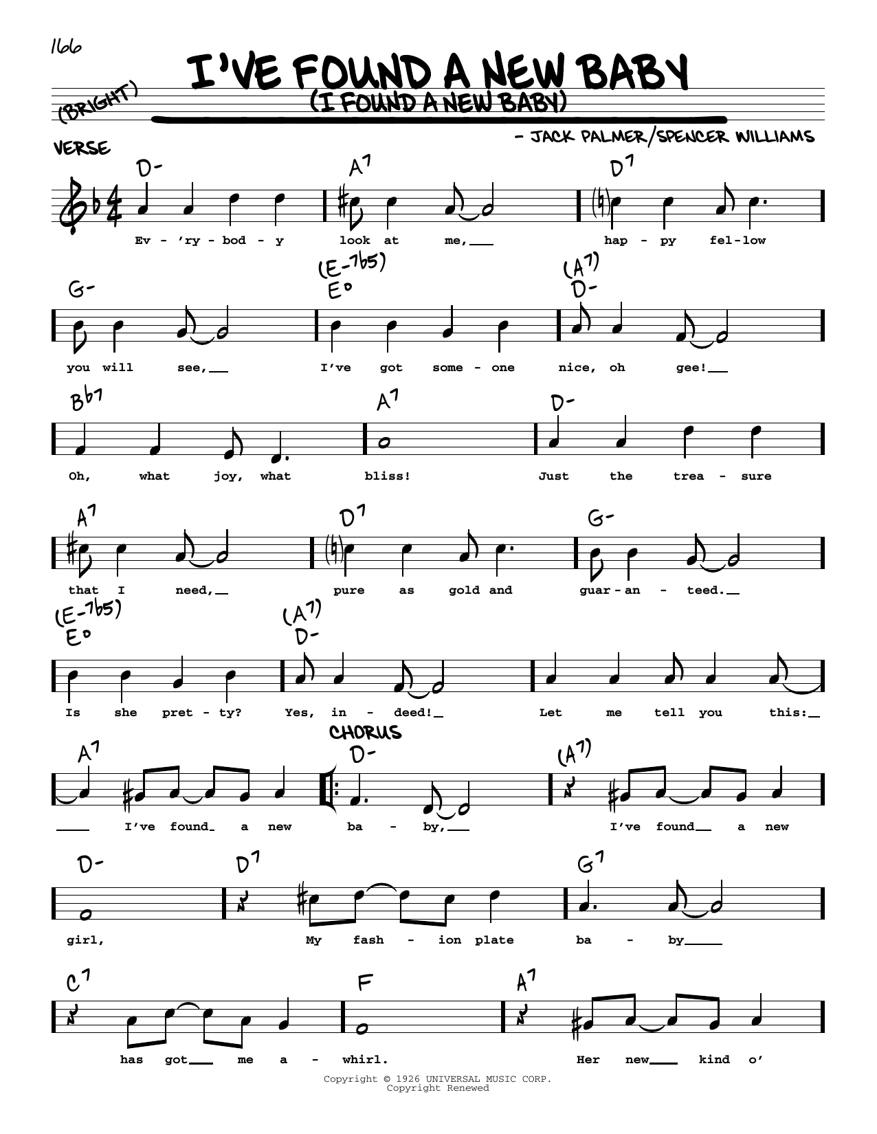 Benny Goodman I've Found A New Baby (I Found A New Baby) (arr. Robert Rawlins) Sheet Music Notes & Chords for Real Book – Melody, Lyrics & Chords - Download or Print PDF