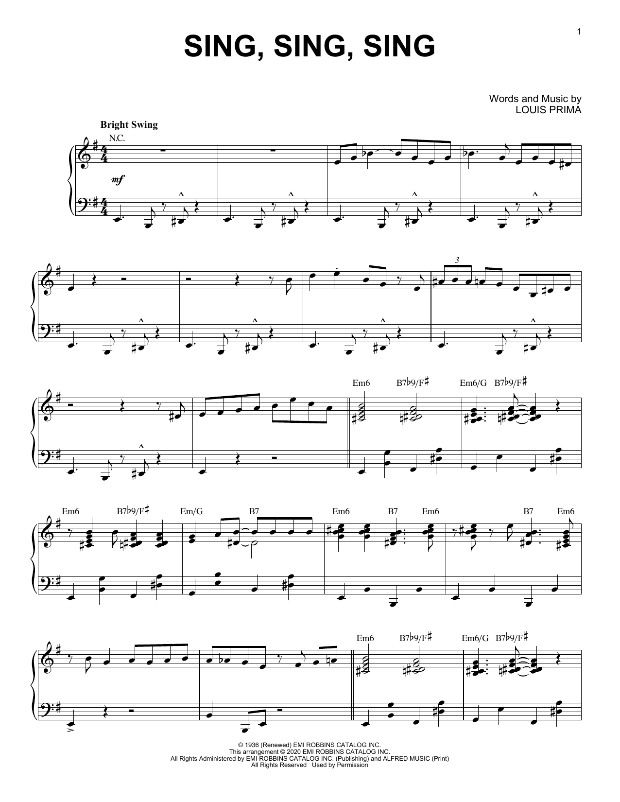 Benny Goodman Sing, Sing, Sing [Jazz version] (arr. Brent Edstrom) Sheet Music Notes & Chords for Piano Solo - Download or Print PDF