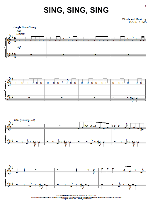 Benny Goodman Sing, Sing, Sing Sheet Music Notes & Chords for Melody Line, Lyrics & Chords - Download or Print PDF