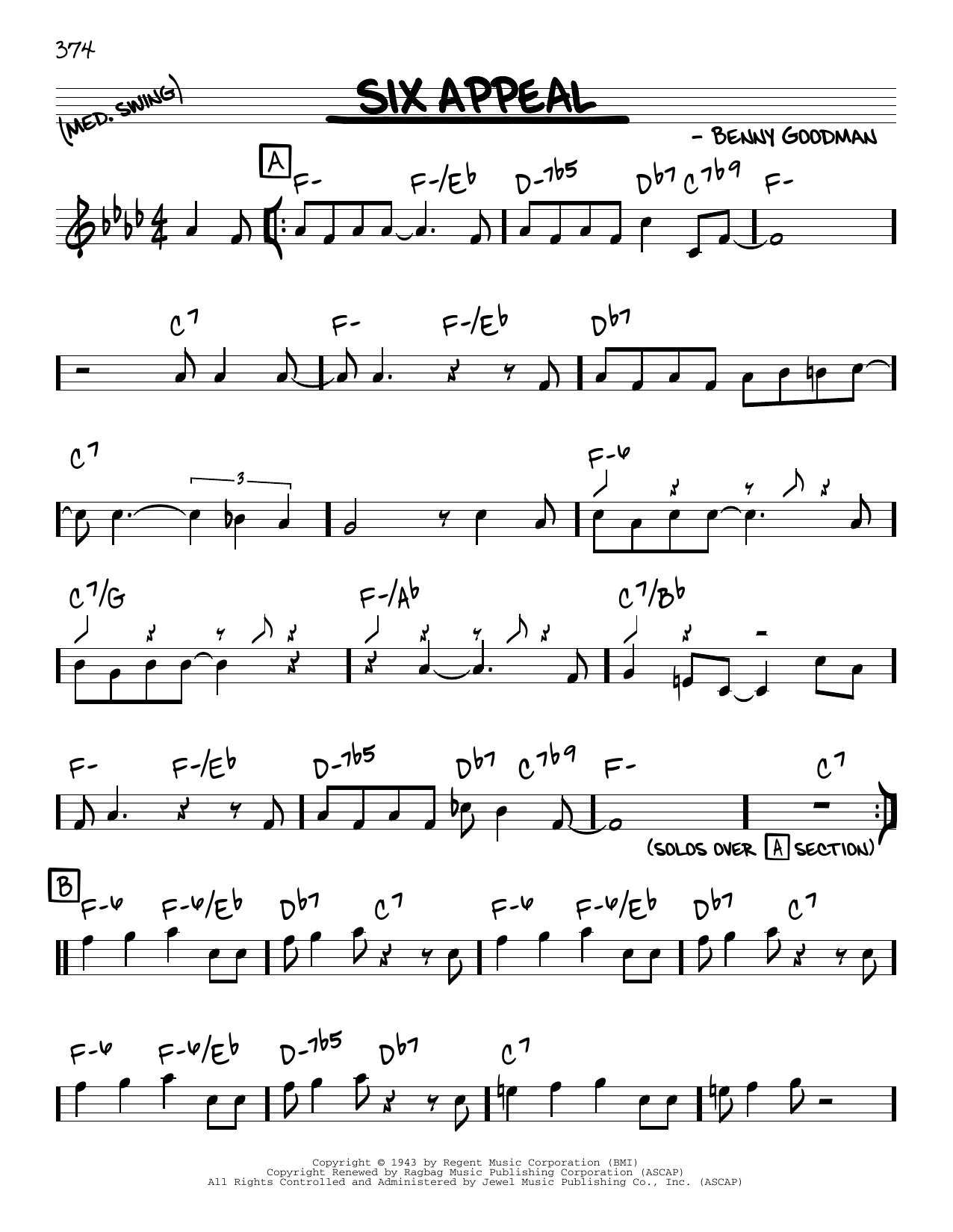 Benny Goodman Six Appeal Sheet Music Notes & Chords for Real Book – Melody & Chords - Download or Print PDF