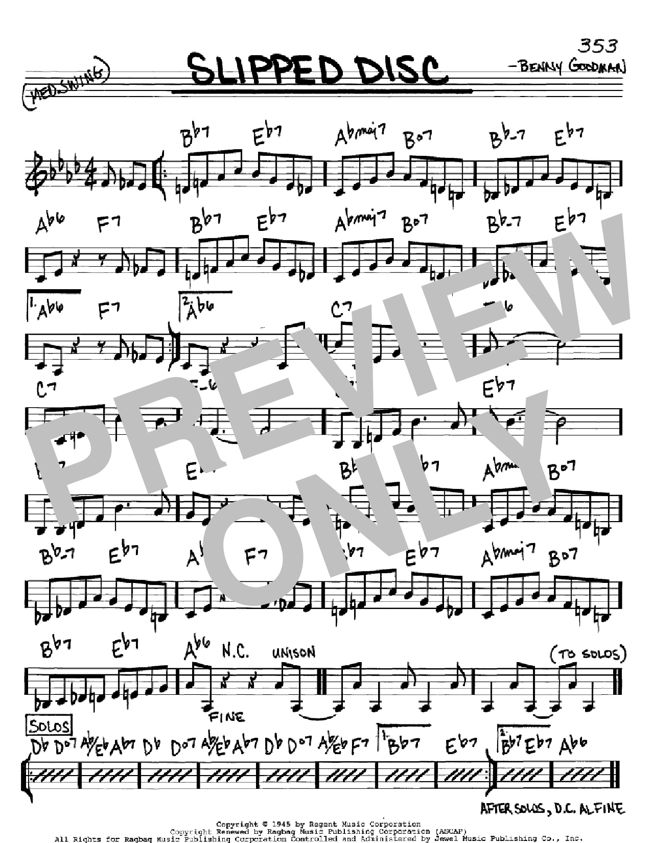 Benny Goodman Slipped Disc Sheet Music Notes & Chords for Real Book - Melody & Chords - C Instruments - Download or Print PDF