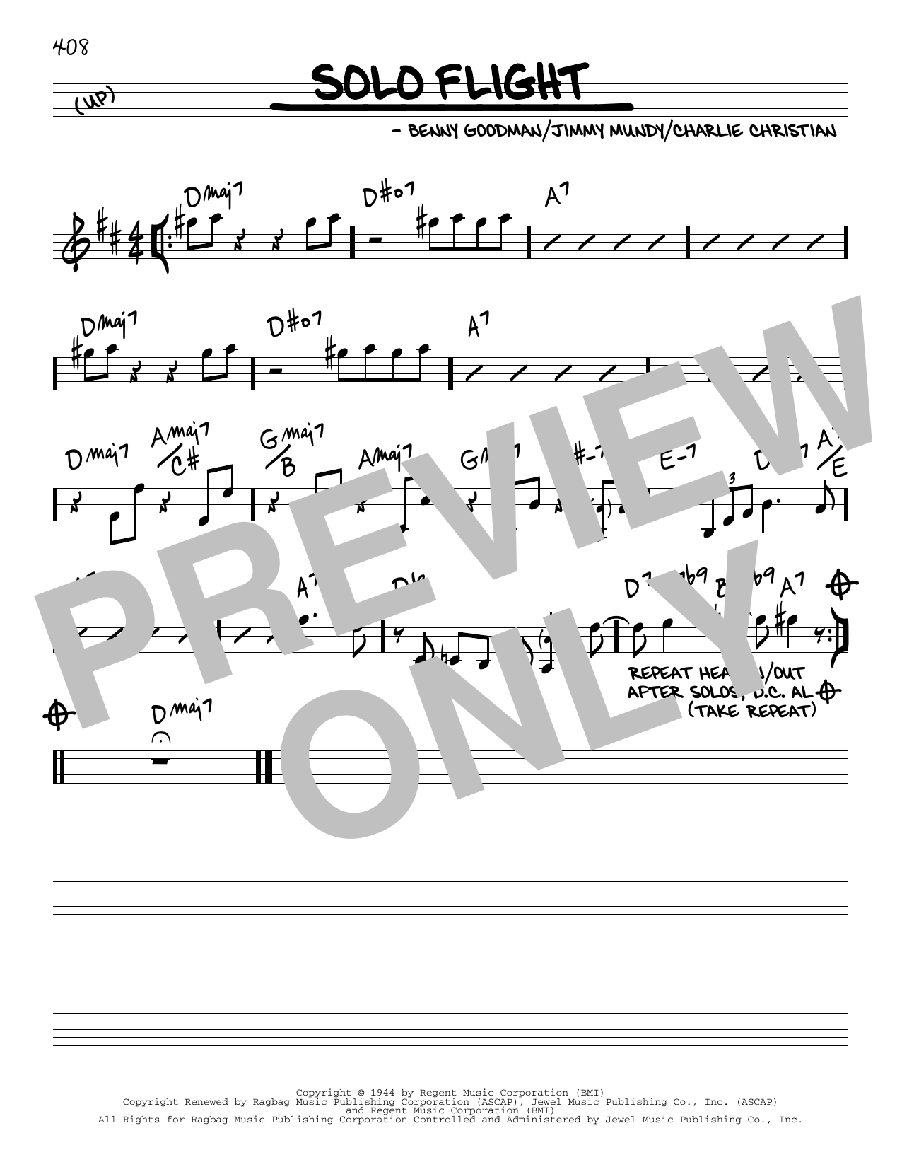 Benny Goodman Solo Flight Sheet Music Notes & Chords for Real Book – Melody & Chords - Download or Print PDF