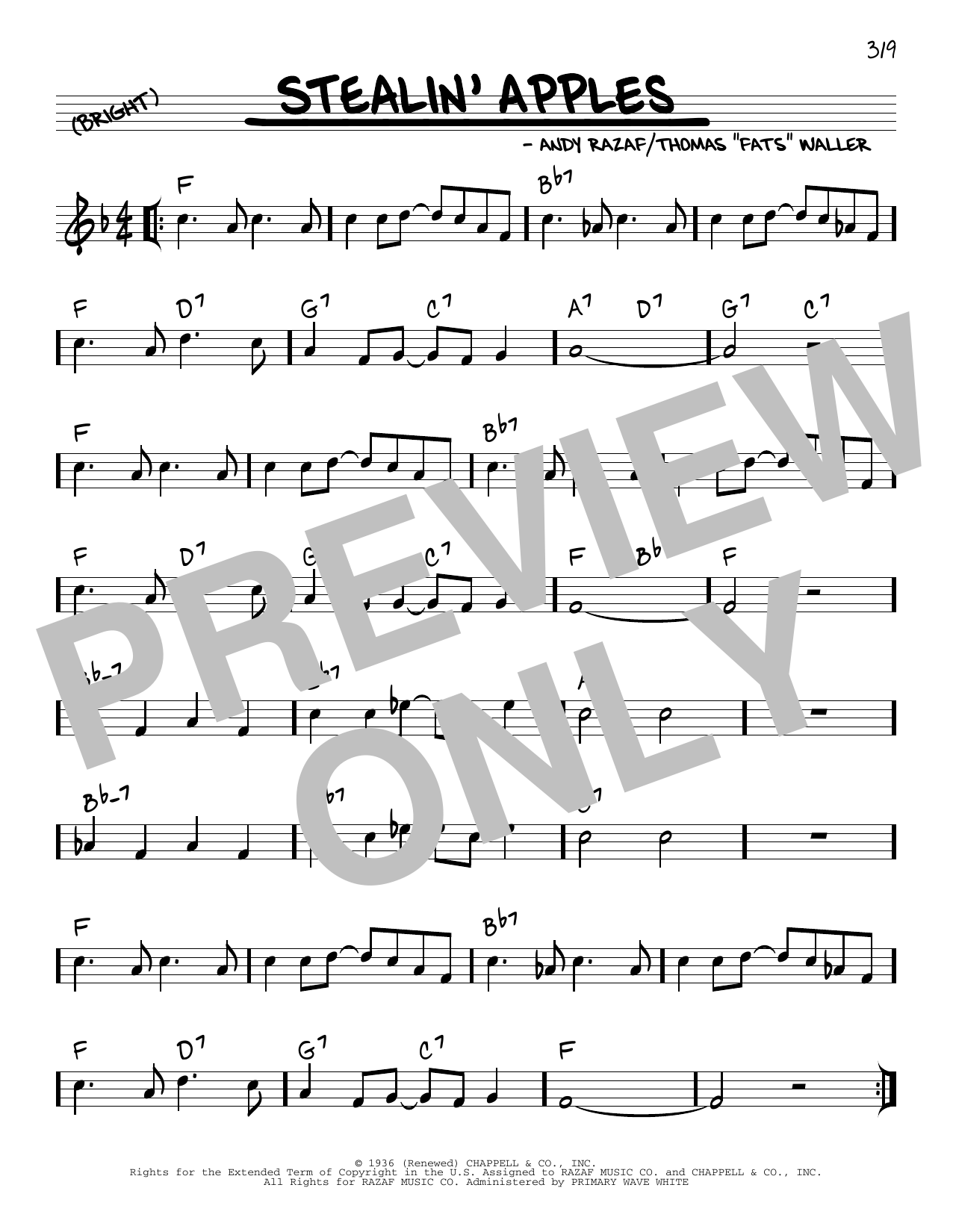 Benny Goodman Stealin' Apples (arr. Robert Rawlins) Sheet Music Notes & Chords for Real Book – Melody, Lyrics & Chords - Download or Print PDF