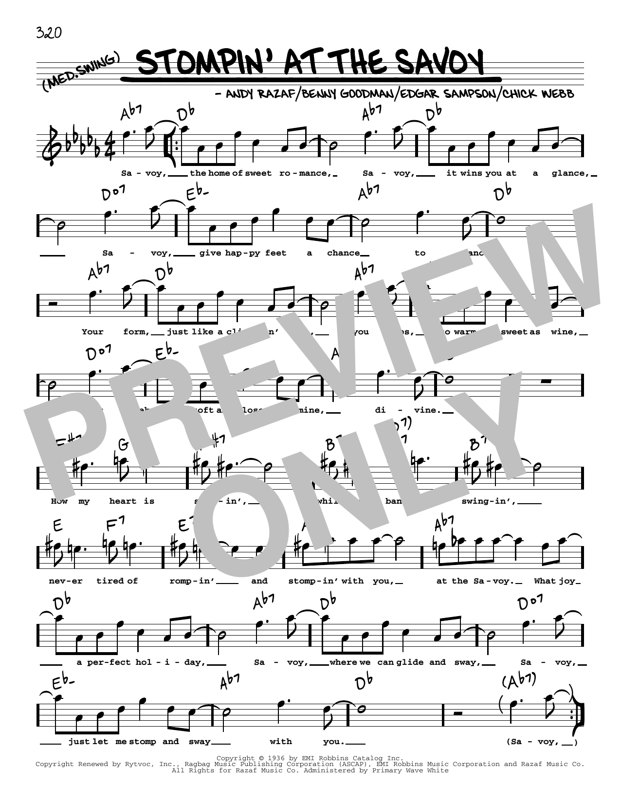 Benny Goodman Stompin' At The Savoy (arr. Robert Rawlins) Sheet Music Notes & Chords for Real Book – Melody, Lyrics & Chords - Download or Print PDF