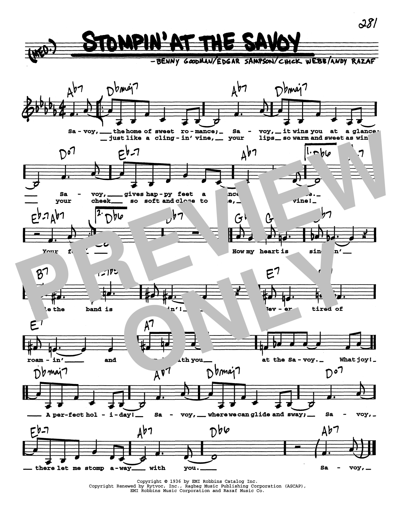 Benny Goodman Stompin' At The Savoy (Low Voice) Sheet Music Notes & Chords for Real Book – Melody, Lyrics & Chords - Download or Print PDF