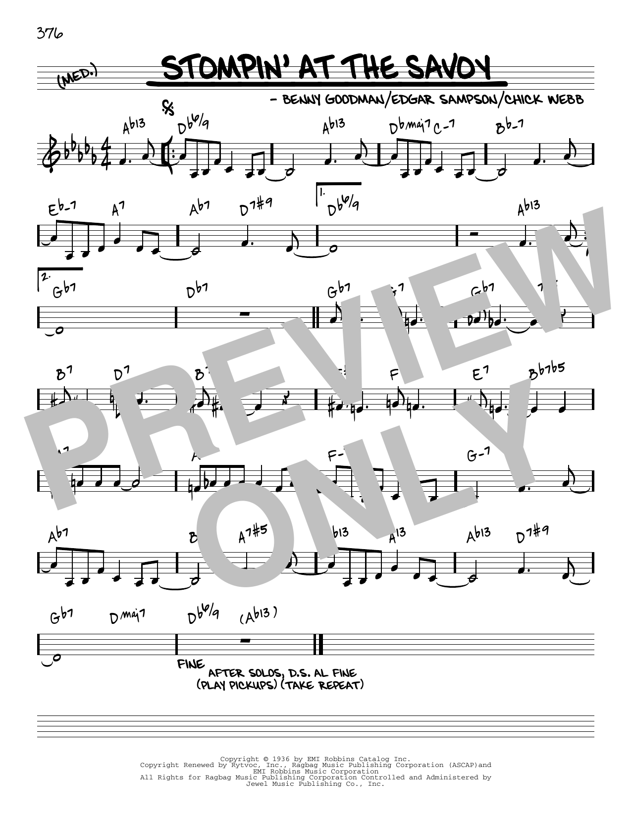 Benny Goodman Stompin' At The Savoy [Reharmonized version] (arr. Jack Grassel) Sheet Music Notes & Chords for Real Book – Melody & Chords - Download or Print PDF