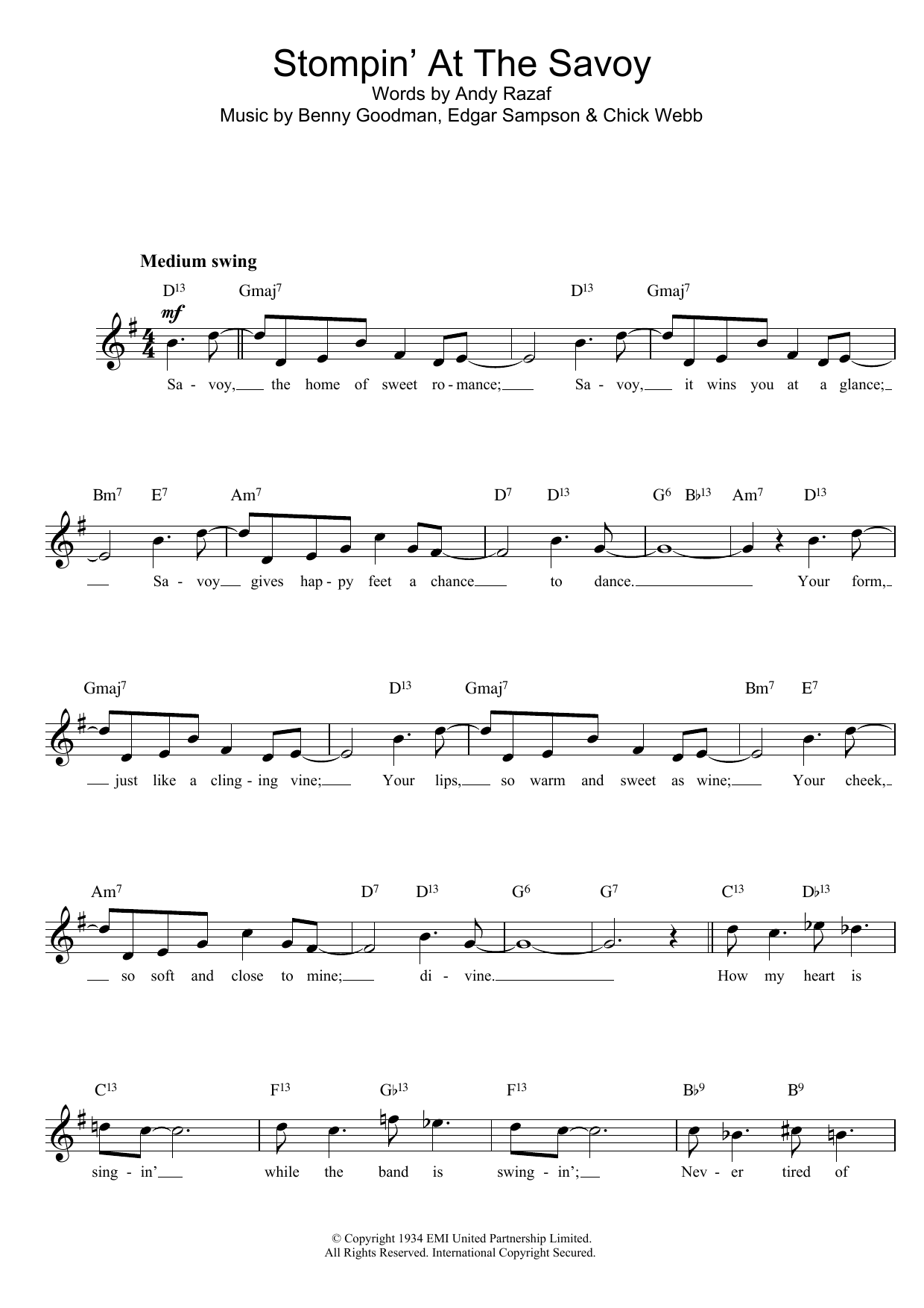 Benny Goodman Stompin' At The Savoy Sheet Music Notes & Chords for Clarinet - Download or Print PDF