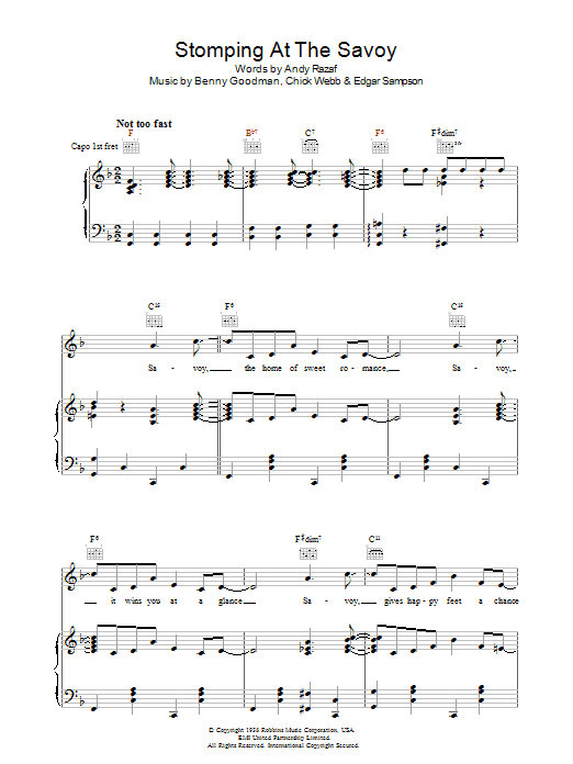 Benny Goodman Stomping At The Savoy Sheet Music Notes & Chords for Piano, Vocal & Guitar (Right-Hand Melody) - Download or Print PDF