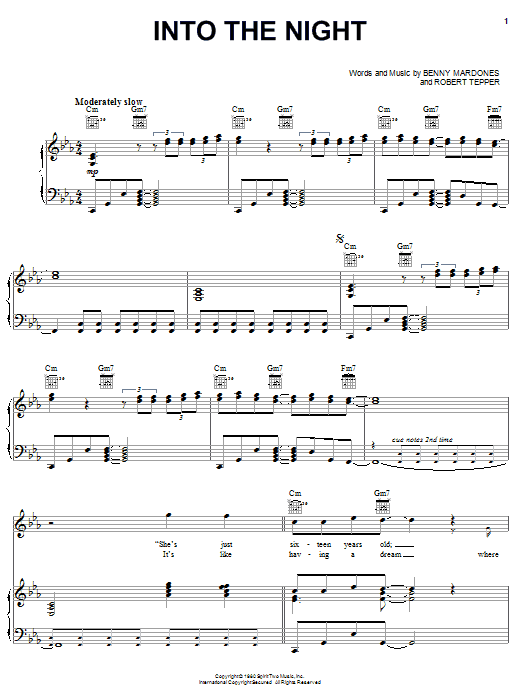 Benny Mardones Into The Night Sheet Music Notes & Chords for Piano, Vocal & Guitar (Right-Hand Melody) - Download or Print PDF Benny Mardones Into The Night Sheet Music Notes & Chords for Piano, Vocal & Guitar (Right-Hand Melody) - Download or Print PDF