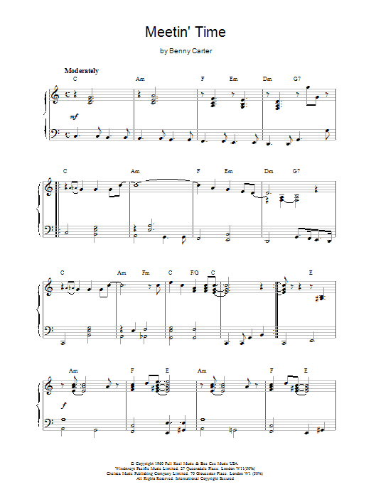 Preview Benny Carter Meetin' Time Jazz sheet music, notes and chords for Piano, SKU: 18738 Meetin' Time sheet music