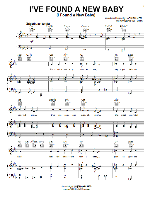 Preview Benny Goodman I've Found A New Baby (I Found A New Baby) Jazz sheet music, notes and chords for Piano, Vocal & Guitar (Right-Hand Melody), SKU: 50210 I've Found A New Baby (I Found A New Baby) sheet music