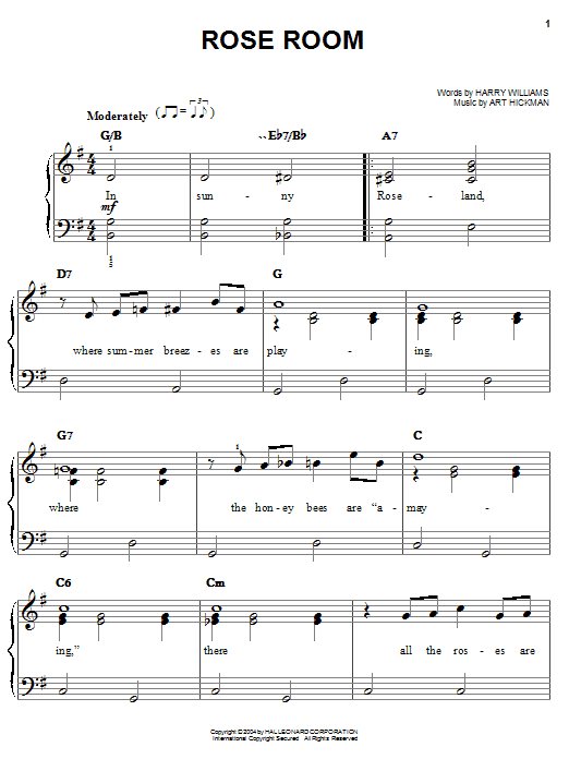 Preview Benny Goodman Rose Room Jazz sheet music, notes and chords for Piano, Vocal & Guitar (Right-Hand Melody), SKU: 71586 Rose Room sheet music