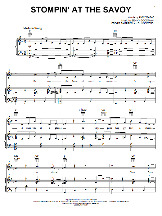 Preview Benny Goodman Stompin' At The Savoy Jazz sheet music, notes and chords for Easy Piano, SKU: 81231 Stompin' At The Savoy sheet music
