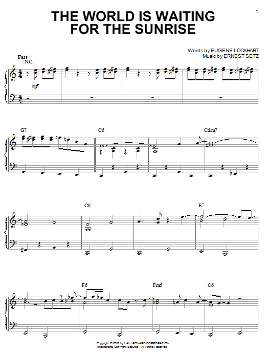 Preview Benny Goodman The World Is Waiting For The Sunrise Jazz sheet music, notes and chords for Piano, SKU: 22613 The World Is Waiting For The Sunrise sheet music